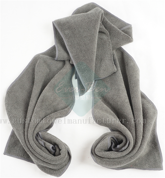 China Bulk Black Grey microfiber cloth towel wholesale Custom ribbed towels Factory